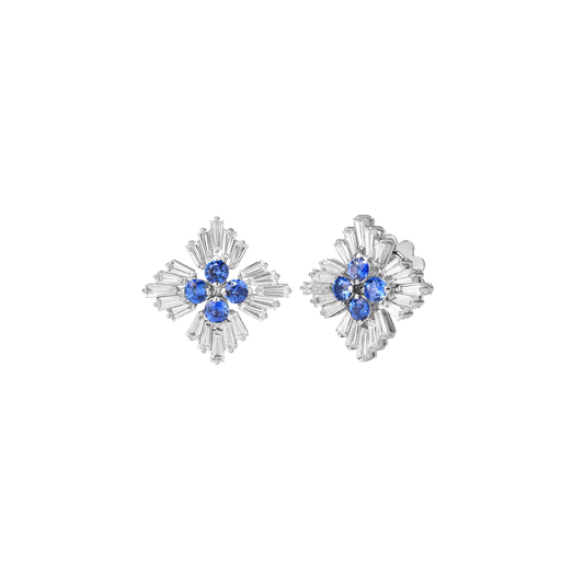 Roberto Coin Princess 18K White Gold Diamond & Blue Sapphire Flower Earrings — photo 1 of 1