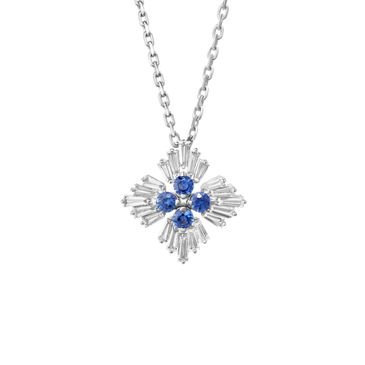 Roberto Coin Princess 18K White Gold Diamond & Sapphire Flower Necklace — photo 1 of 1