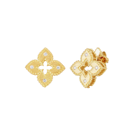 Roberto Coin Venetian 18K Gold Diamond and Satin Small Flower Earrings — photo 1 of 3