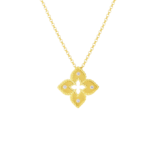 Roberto Coin Venetian Princess 18K Gold Diamond and Satin Flower Necklace — photo 1 of 3