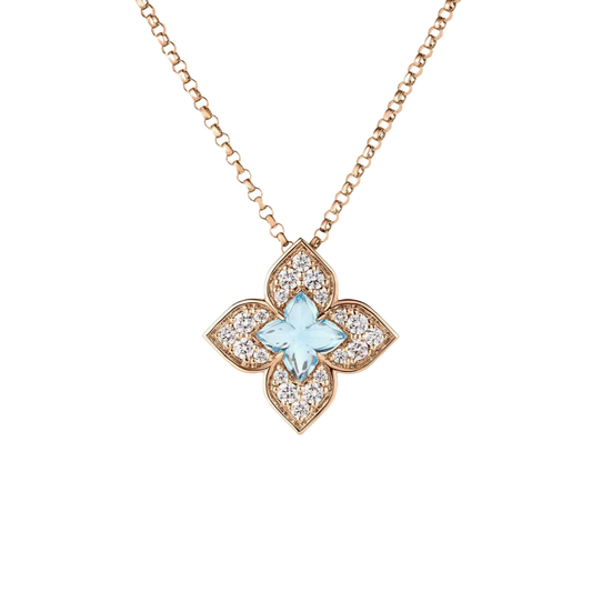 Roberto Coin Venetian Princess 18K Rose Gold Diamond & Blue Topaz Flower Necklace — photo 1 of 1