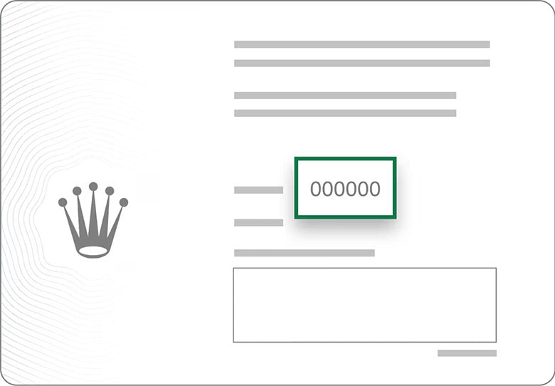 Rolex guarantee card showing where the 6-digit reference number appears