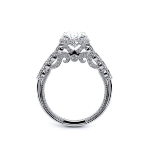 Oval engagement ring with a pave set stardust halo illuminated by r...