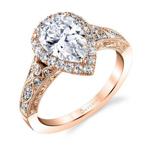 Sylvie Pear Shaped Vintage Halo Engagement Ring
