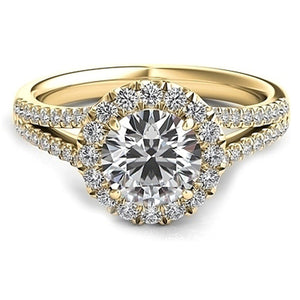 Round Halo Split Shank Diamond Engagement Ring