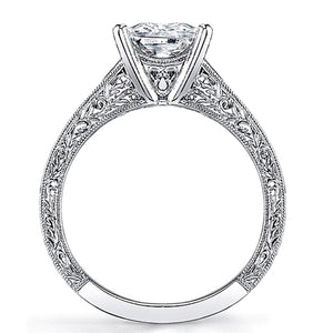 Sylvie Engraved Pave Diamond Engagement Ring