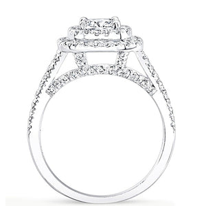 Double Halo Split Shank Diamond Engagement Ring
