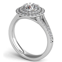 Double Row Round Halo Split Shank Engagement Ring