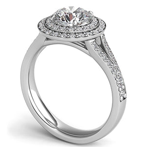Double Row Round Halo Split Shank Engagement Ring