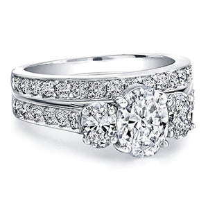 Three Stone Oval Diamond Engagement Ring w/ Pave Accents