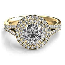 Double Row Round Halo Split Shank Engagement Ring