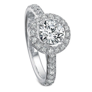 Precision Set French Cut Halo Diamond Engagement Ring