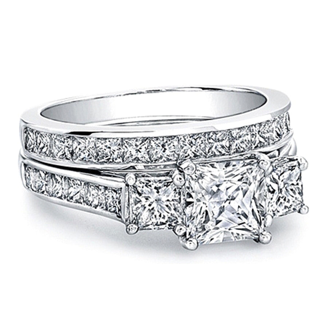 Cut Engagement Three Stone Princess Cut Wedding Set SCS1265C Three