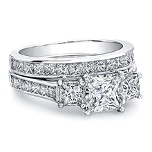 Three Stone Princess Cut Engagement Ring w/ Channel Set Princess Sidestones