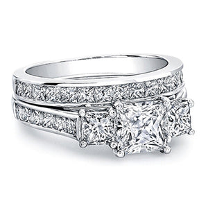 Three Stone Princess Cut Engagement Ring w/ Channel Set Princess Sidestones