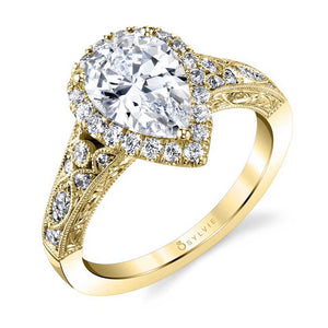 Sylvie Pear Shaped Vintage Halo Engagement Ring