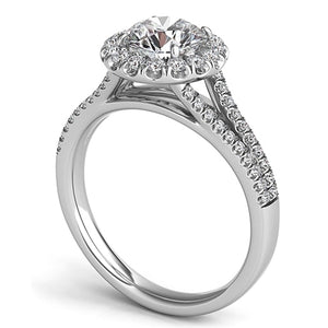 Round Halo Split Shank Diamond Engagement Ring