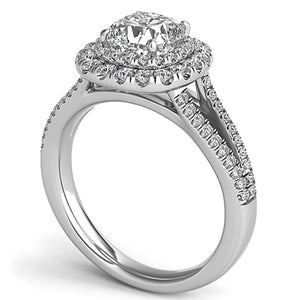 Double Row Cushion Halo Split Shank Engagement Ring