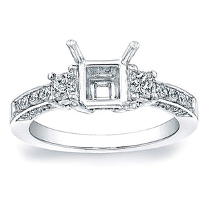 Three stone Princess Cut Engagement Ring w/ Pave Accents