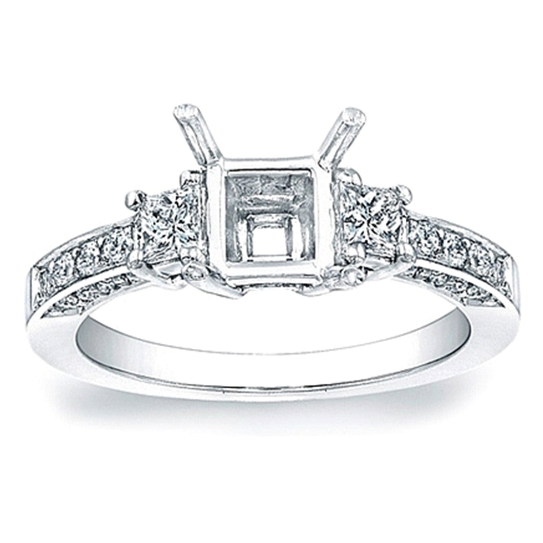 Three stone Princess Cut Engagement Ring w/ Pave Accents