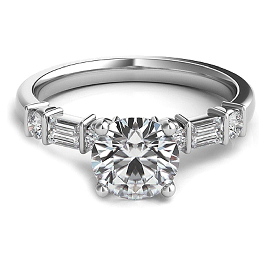 Baguette & Round Diamond Engagement Ring