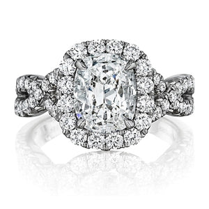Henri Daussi Pave Twist Diamond Halo Engagement Ring