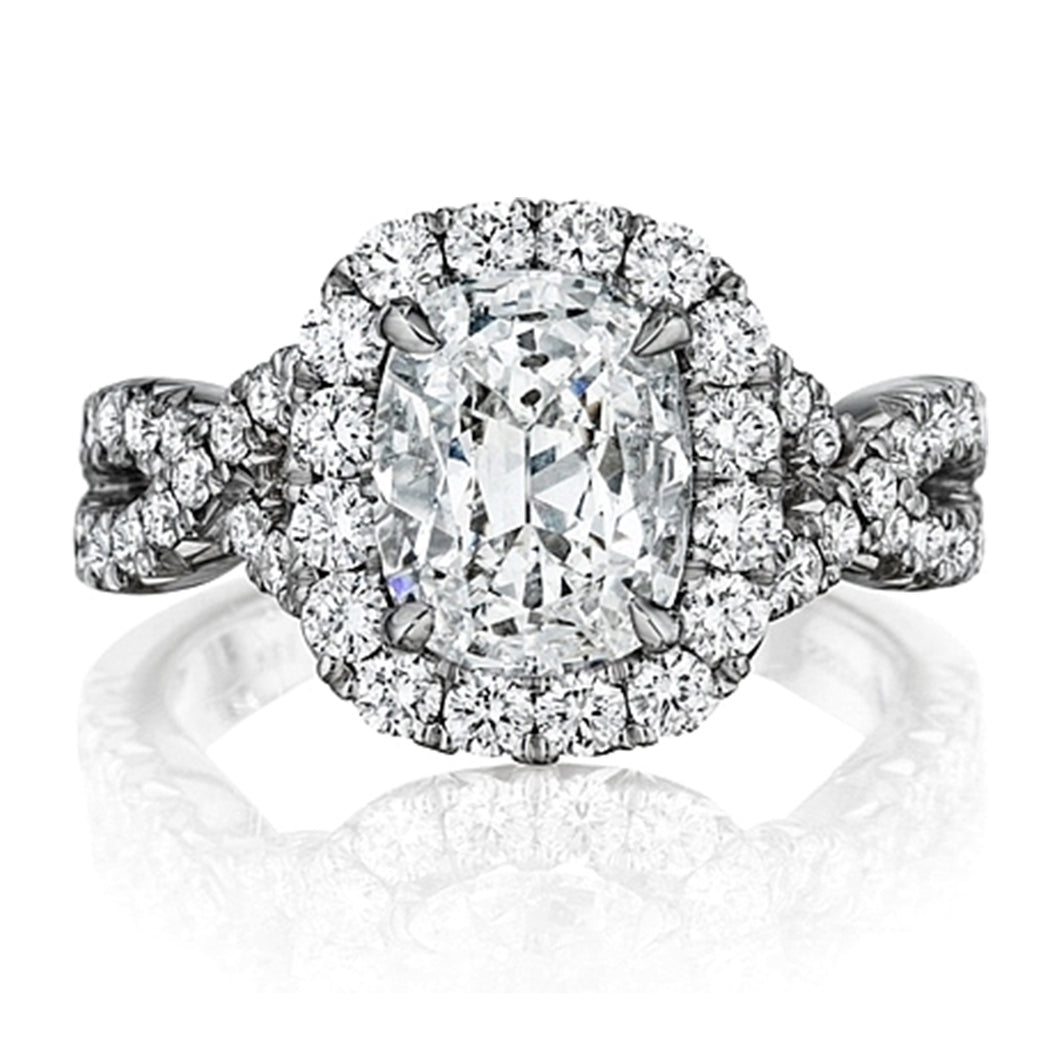 Henri Daussi Pave Twist Diamond Halo Engagement Ring