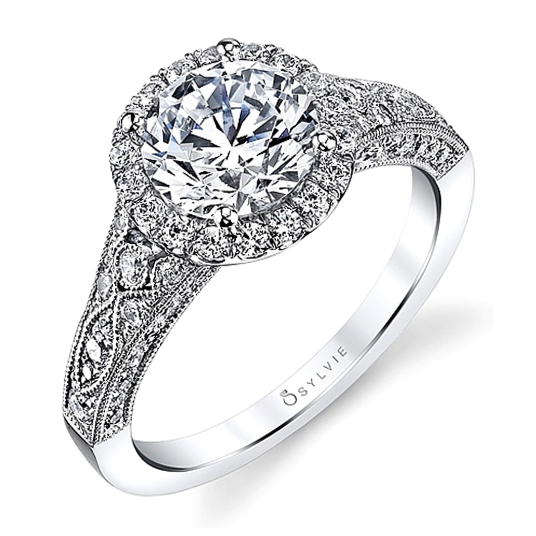 Sylvie Antique Style Halo Diamond Engagement Ring