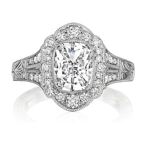 Henri Daussi Engraved Halo Diamond Engagement Ring