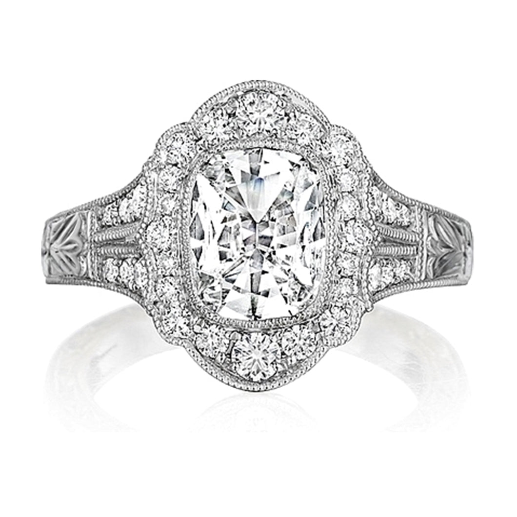 Henri Daussi Engraved Halo Diamond Engagement Ring