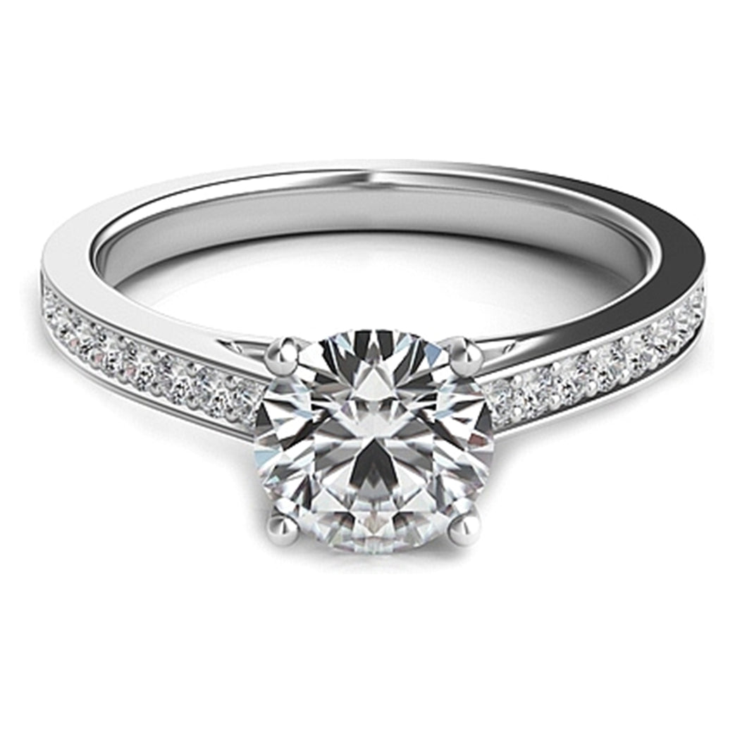 Round Brilliant Cathedral Pave Diamond Engagement Ring
