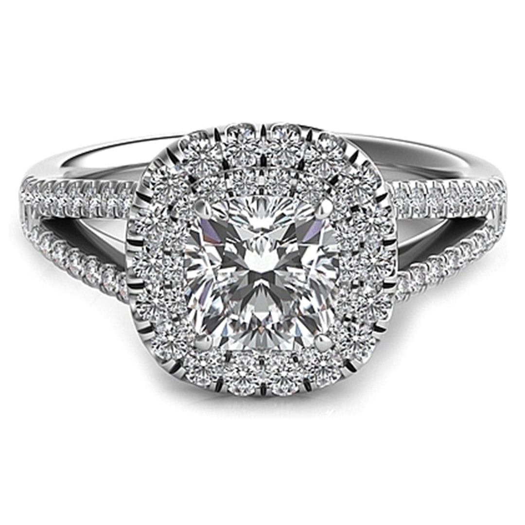 SNT333 Double Row Cushion Halo Split Shank Engagement Ring