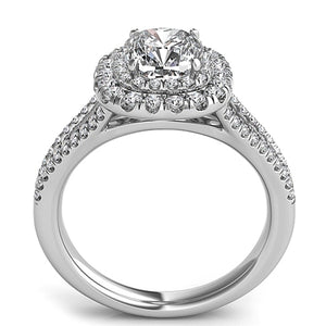 Double Row Cushion Halo Split Shank Engagement Ring