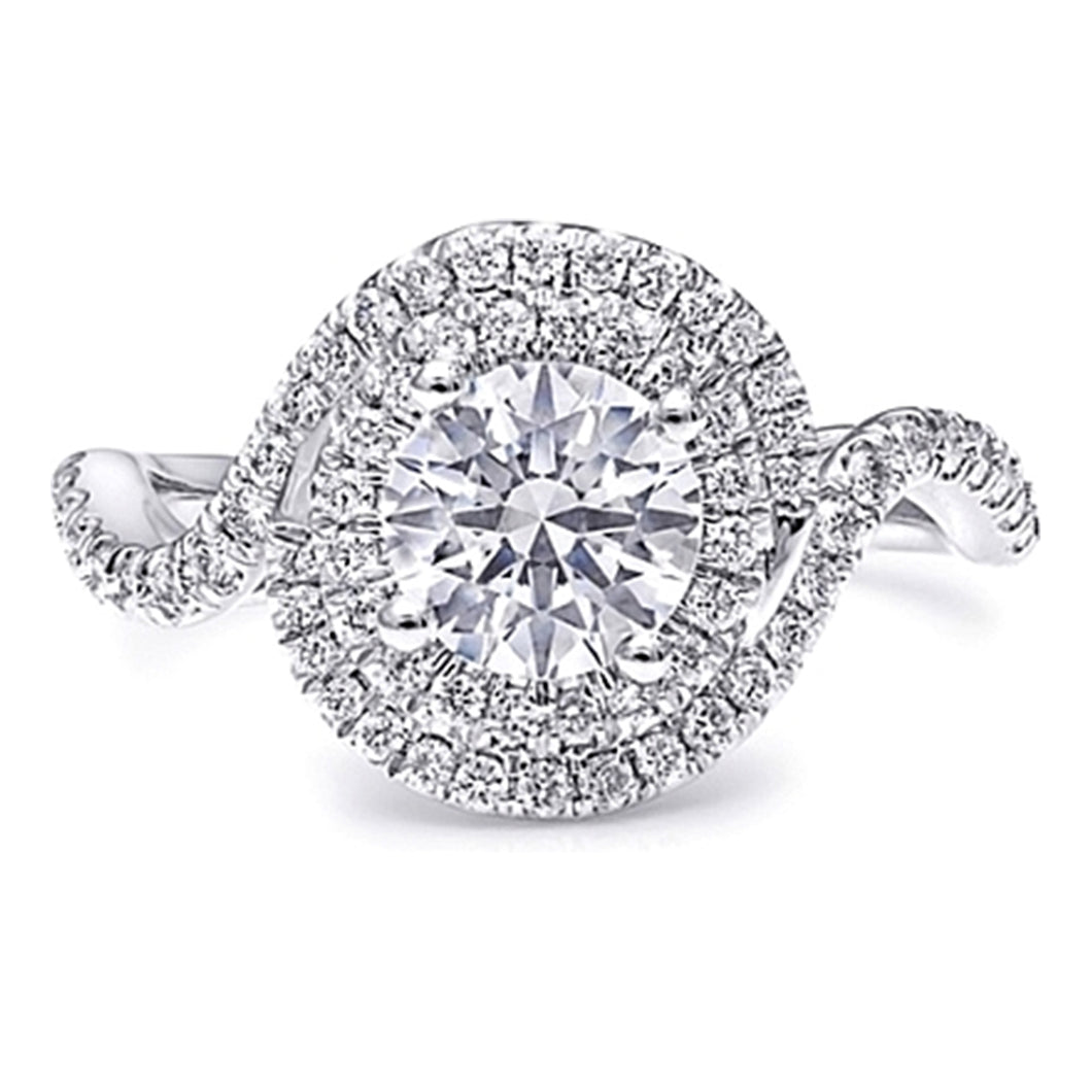 Coast Twisted Double Halo Diamond Engagement Ring
