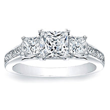 Three Stone Princess Cut Engagement Ring w/ Channel Set Princess Sidestones