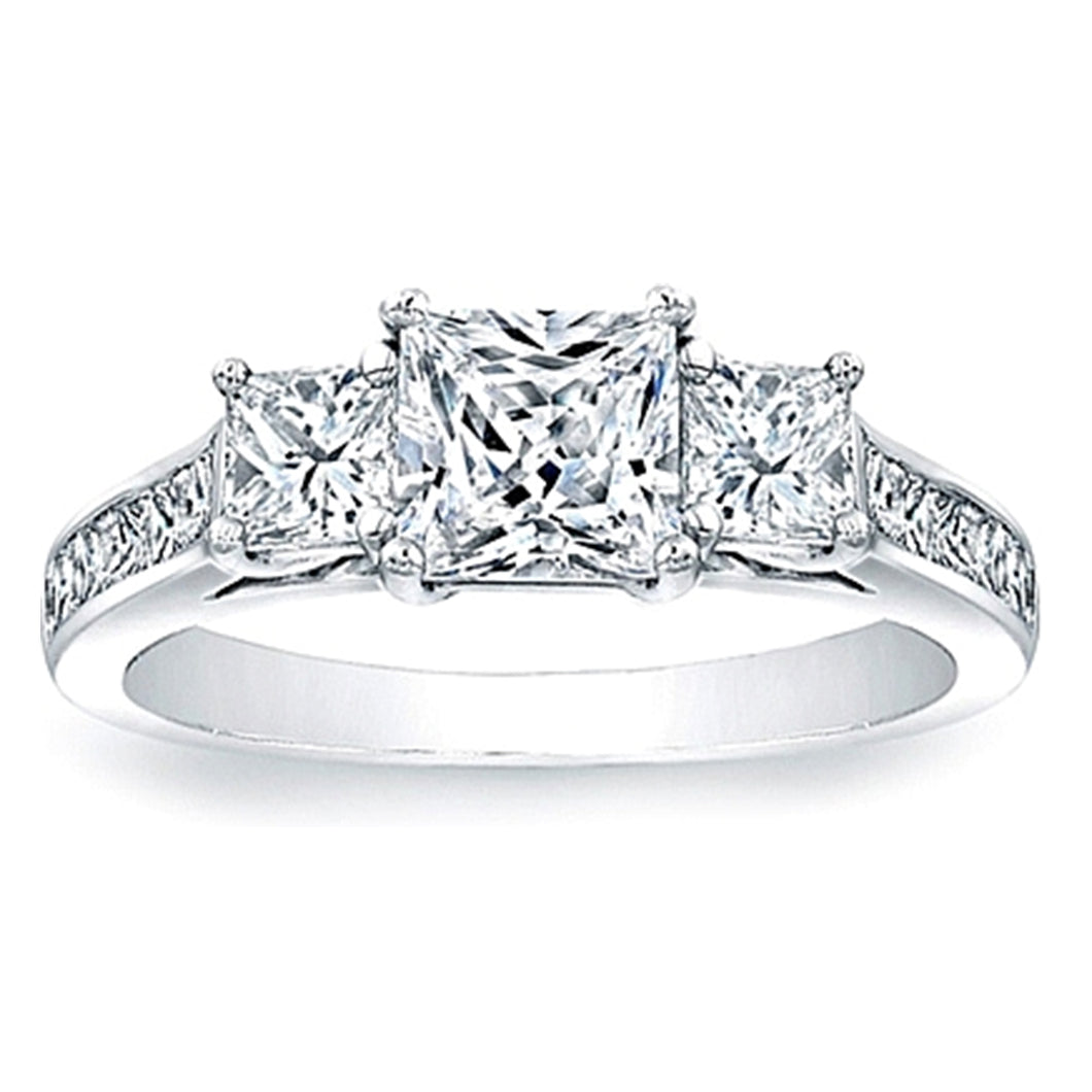 Three Stone Princess Cut Engagement Ring w/ Channel Set Princess Sidestones