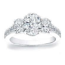 Three Stone Oval Diamond Engagement Ring w/ Pave Accents