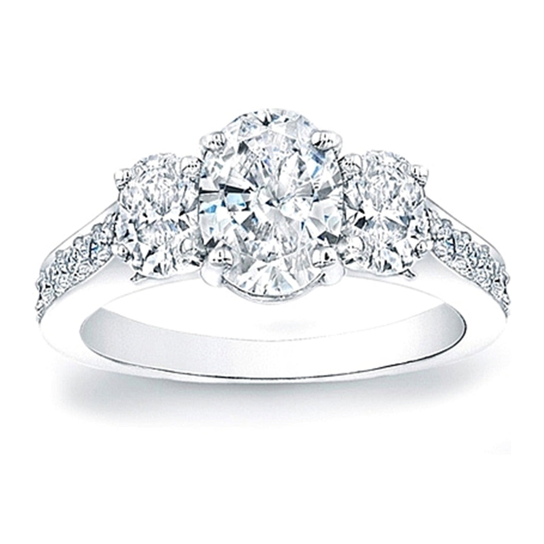 Three Stone Oval Diamond Engagement Ring w/ Pave Accents