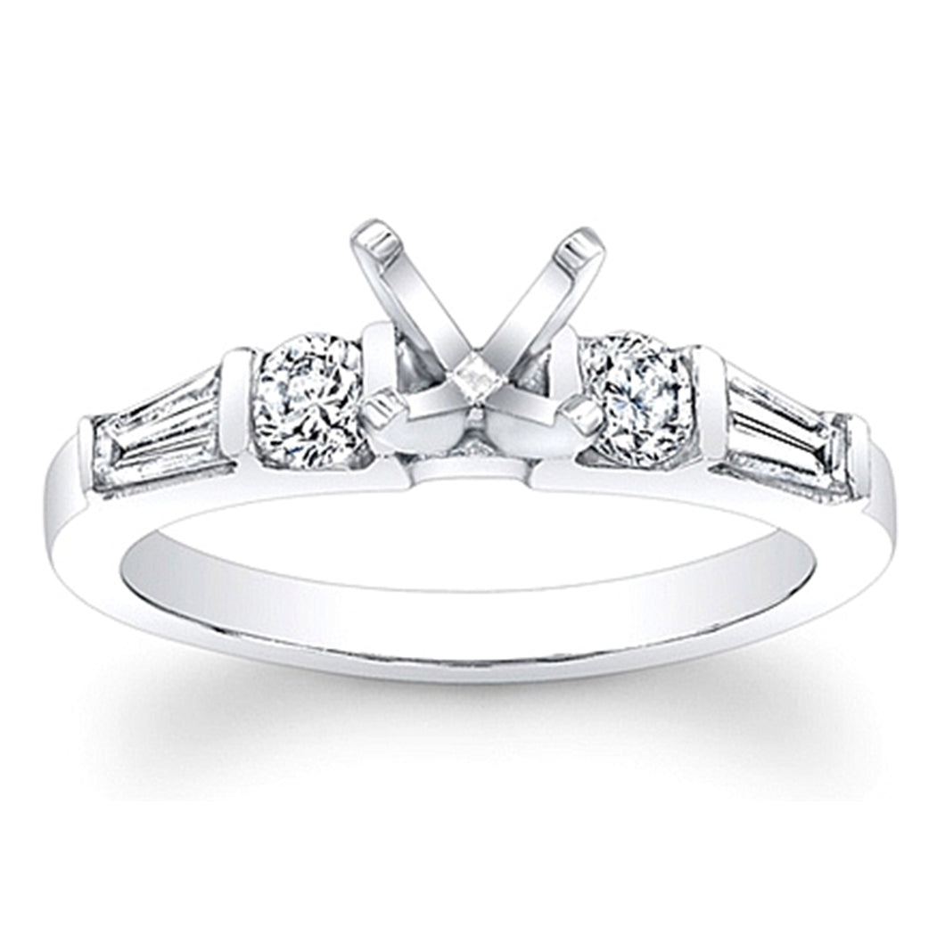 Tapered Baguette & Round Brilliant Cut Diamond Engagement Ring