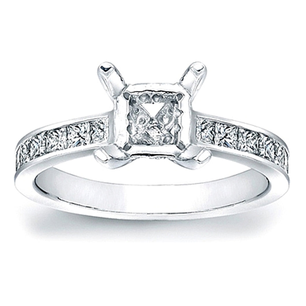 Channel-Set Princess Cut Diamond Engagement Ring w/ Pave Basket