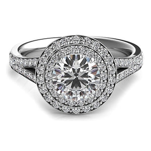 Double Row Round Halo Split Shank Engagement Ring