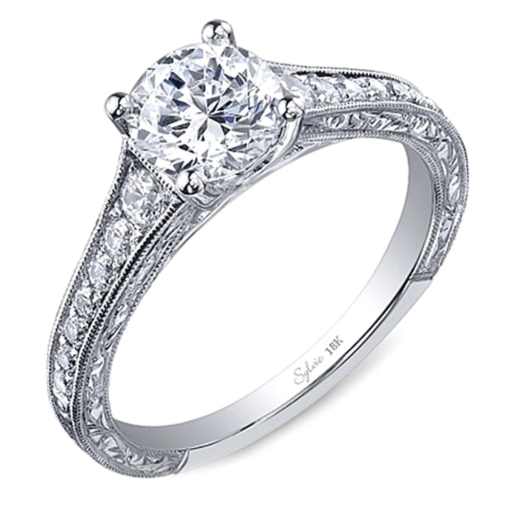 Sylvie Engraved Diamond Engagement Ring