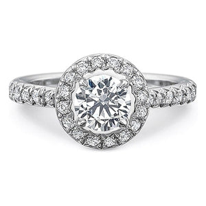 Precision Set French Cut Halo Diamond Engagement Ring