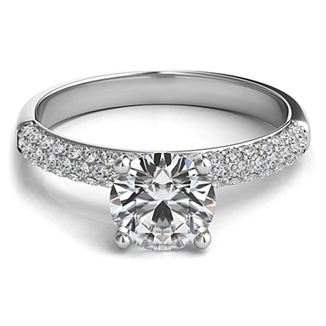 Triple Row Pave Diamond Engagement Ring