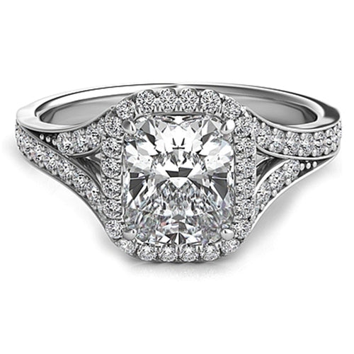 Split Shank Diamond Cushion Halo Engagement Ring-SNT273
