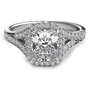 Split Shank Diamond Cushion Halo Engagement Ring