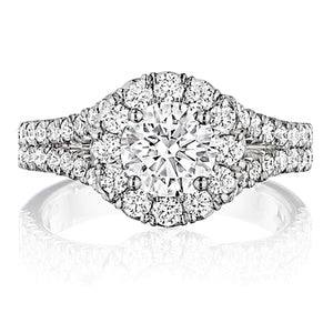 Henri Daussi Split Shank Halo Diamond Engagement Ring