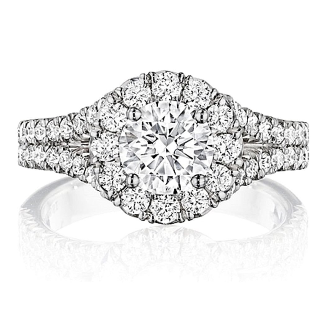 Henri Daussi Split Shank Halo Diamond Engagement Ring