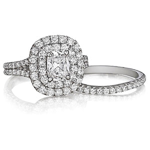Henri Daussi Split Shank Double Halo Diamond Engagement Ring