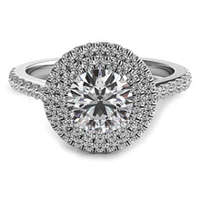 Double Row Round Halo Diamond Engagement Ring